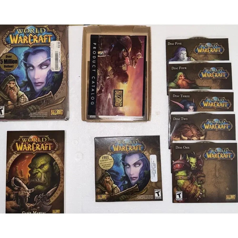 World of Warcraft (Windows/Mac, 2004) CIB COMPLETE Box Manual Catalog Discs 1-5